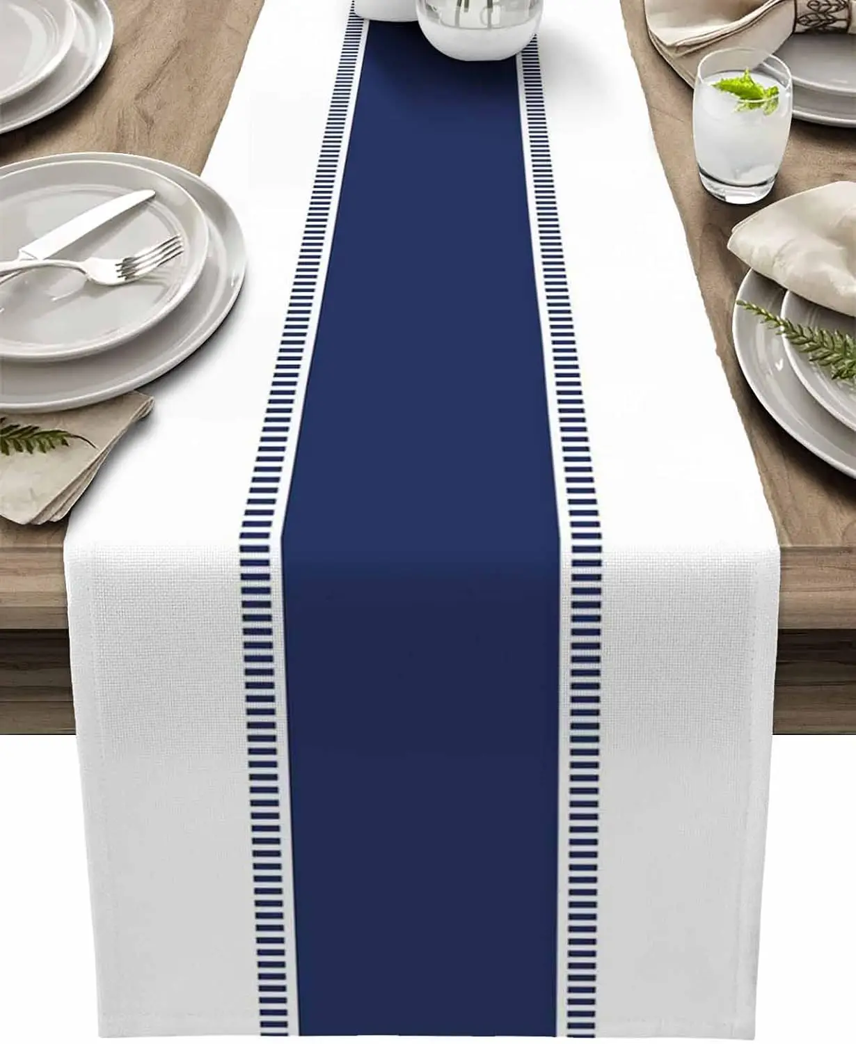 Christmas Table Runner - Lacivert çizgili keten masa koşucu Dresser