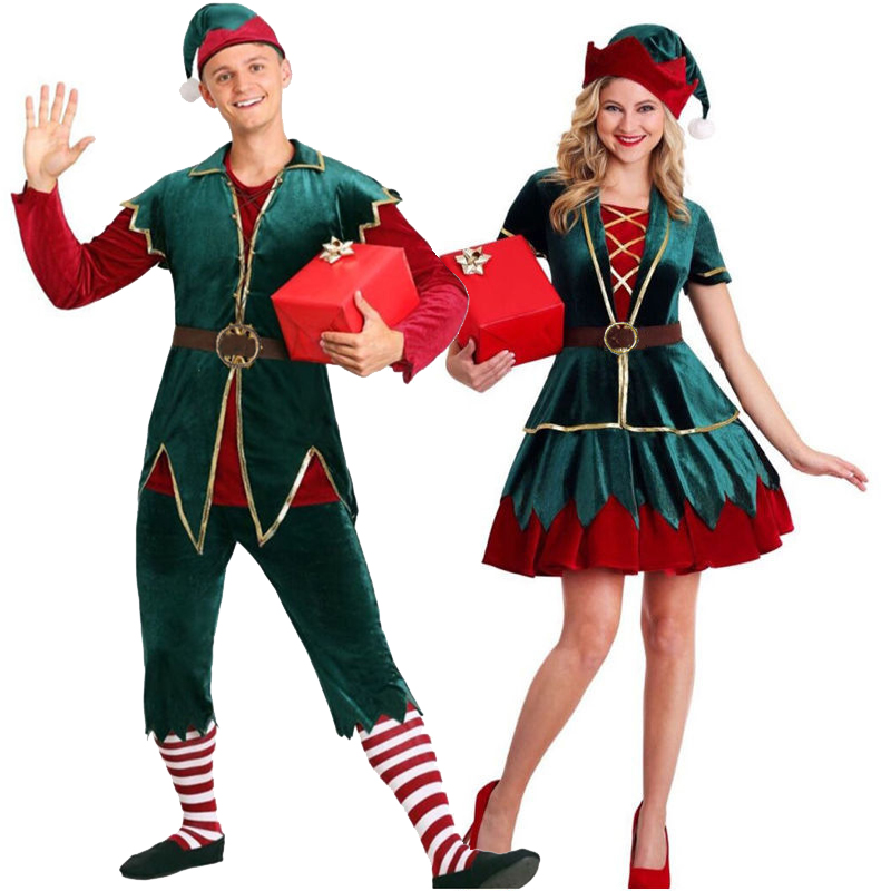 Elf Costume Christmas - Karnaval Çifti Noel Maskotu Kostümü Noel
