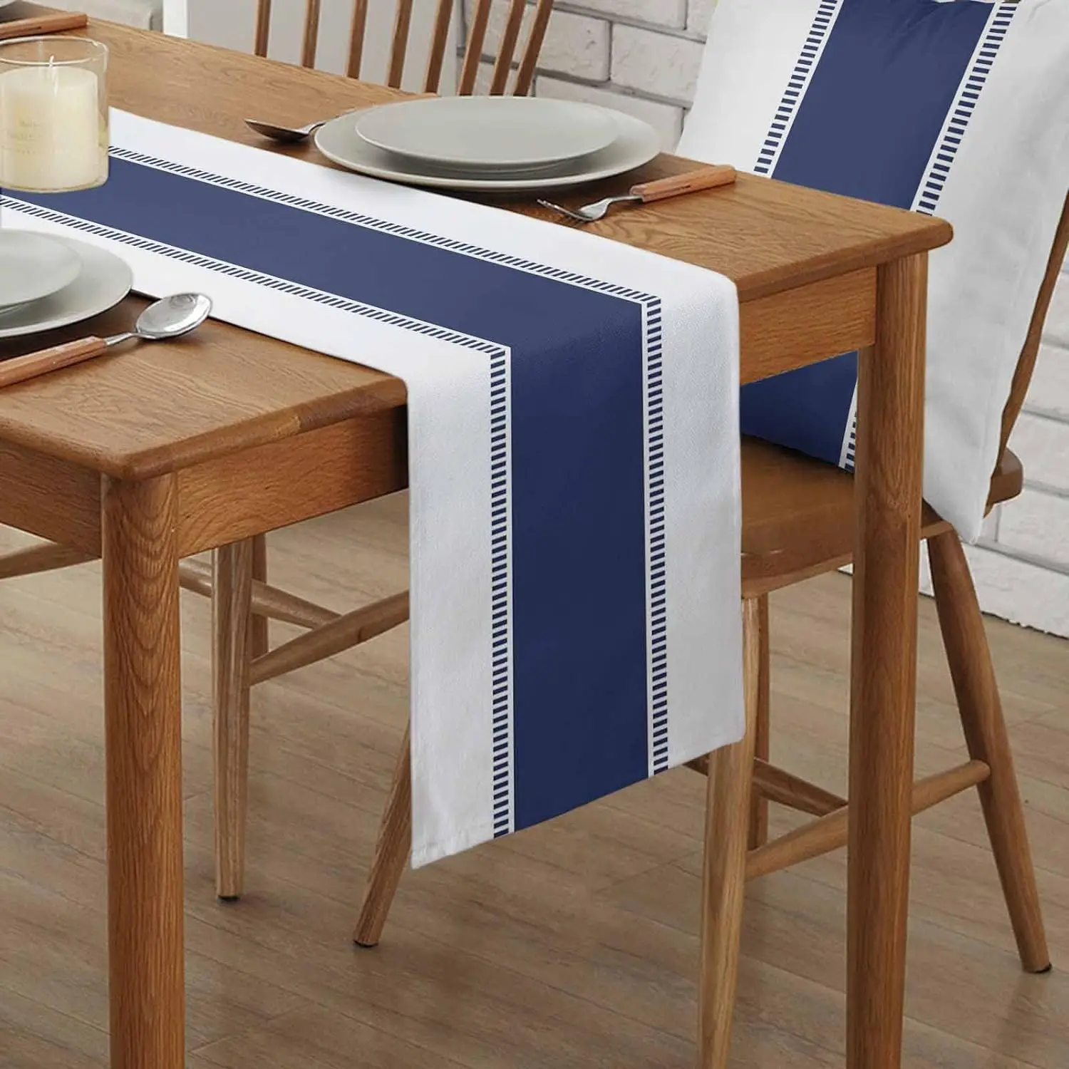 Lacivert çizgili keten masa ko - Christmas Table Runner incelemesi ve fiyatı