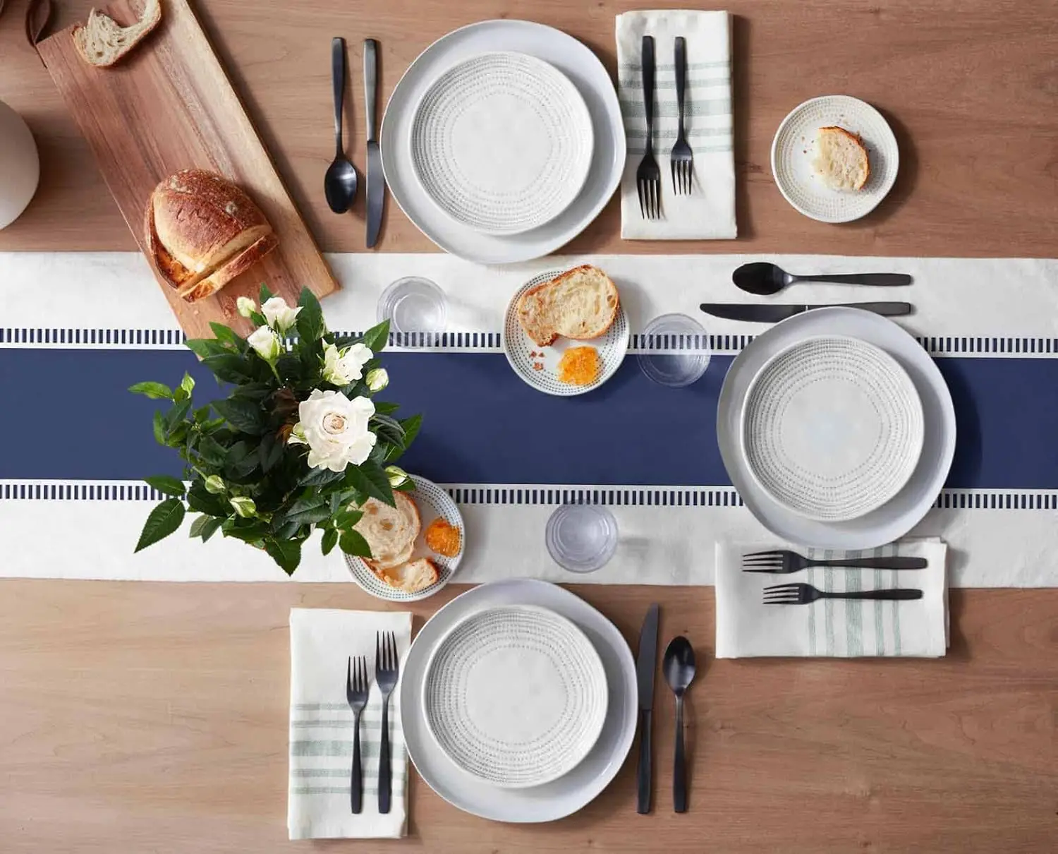 Lacivert çizgili keten masa ko - Christmas Table Runner incelemesi ve fiyatı